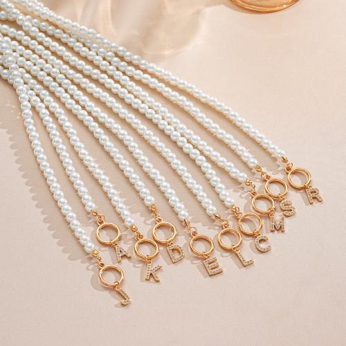 Zinc Alloy Jewelry Necklace with Plastic Pearl fashion jewelry & for woman & with rhinestone gold Sold By PC