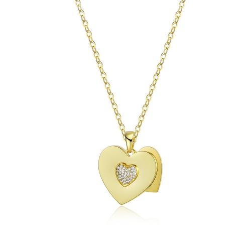 Brass Necklace with 6cm extender chain Heart plated fashion jewelry & Unisex & with rhinestone Length 46  Sold By Pair