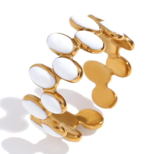 Enamel Stainless Steel Finger Ring 304 Stainless Steel Vacuum Ion Plating for woman gold Sold By PC