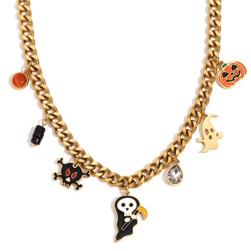 halloween Halsband, 304 rostfritt stål, med Ädelsten, micro bana cubic zirconia & för kvinna & emalj, guld, Säljs av PC