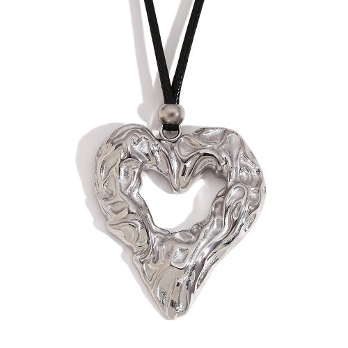 Stainless Steel Jewelry Necklace 304 Stainless Steel with Polyester Cord Heart Vacuum Ion Plating for woman Sold By PC