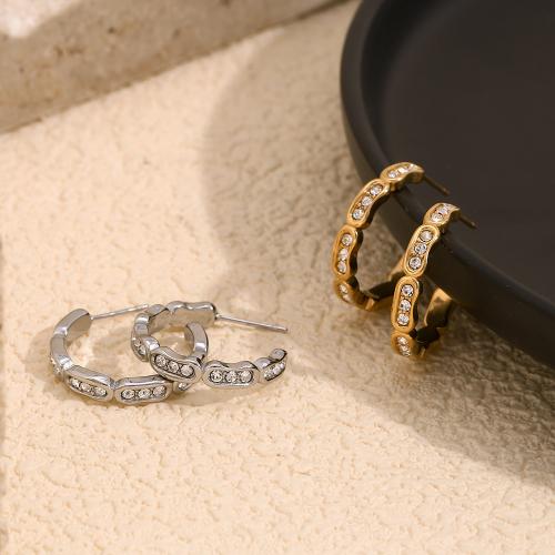 Stainless Steel Stud Earrings 304 Stainless Steel Vacuum Ion Plating micro pave cubic zirconia & for woman Sold By Pair