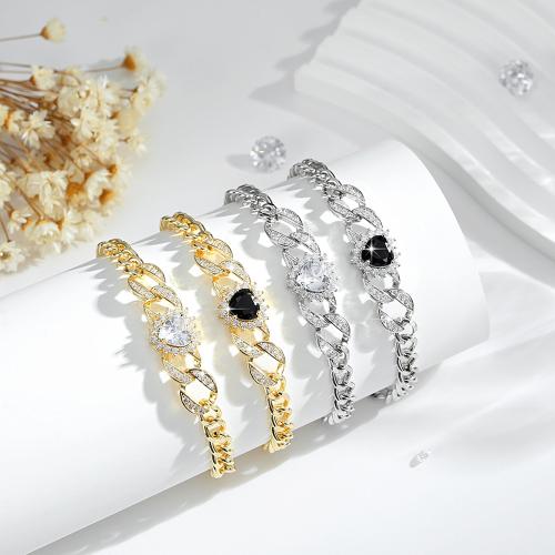 Messing armband met micro-paved kubieke zirconia's, Hart, plated, micro pave zirconia & voor vrouw, meer kleuren voor de keuze, Verkocht door PC