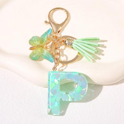 Zinc Alloy Key Clasp with Sequins & Resin epoxy gel letters are from A to Z & multifunctional golden Sold By PC