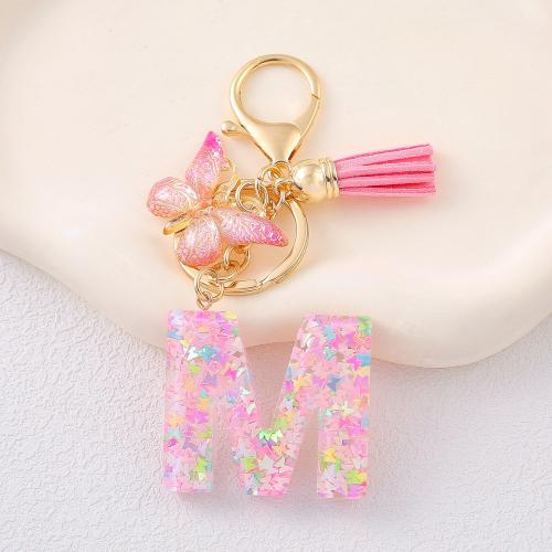 Zinc Alloy Key Clasp with Sequins & Resin epoxy gel letters are from A to Z & multifunctional golden Product package size Sold By PC