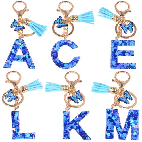 Fermoir porte clé en alliage de zinc, avec résine, goutté d'époxy, lettres sont de A à Z & multifonctionnel & styles différents pour le choix, doré, Product package size 6X5X1.2CM, Vendu par PC