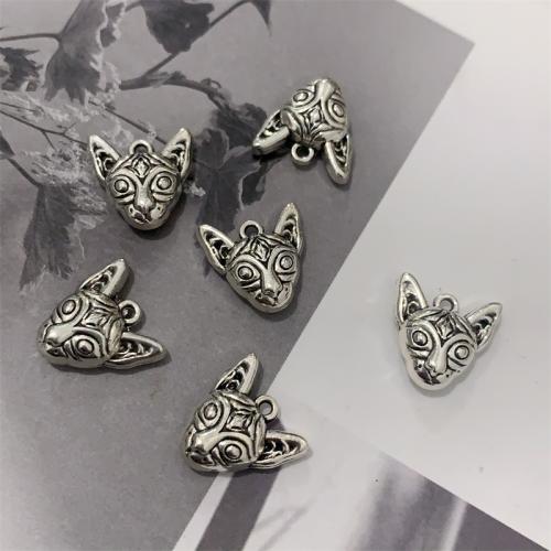 Sinc Alloy Pendants Ainmhithe, Cat, dath airgid antique plátáilte, DIY, 15x15mm, 100ríomhairí pearsanta/Mála, Díolta De réir Mála