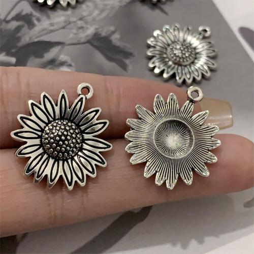 Zinc Alloy Flower Pendants Daisy antique silver color plated DIY Sold By Bag