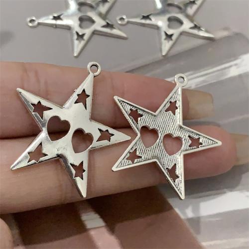 Sinkkiseos Star riipus, Tähti, antiikki hopea päällystetty, tee-se-itse, 30x32mm, 100PC/laukku, Myymät laukku