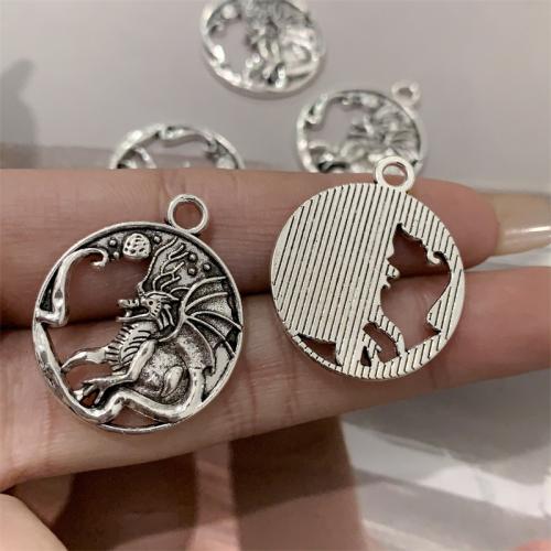 Zinc Alloy Animal Pendants Dragon antique silver color plated DIY Sold By Bag