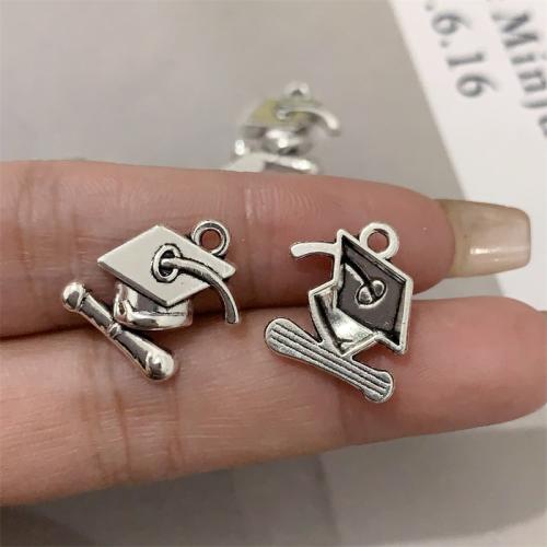 Zinc Alloy Hat Pendants doctorial hat antique silver color plated DIY Sold By Bag