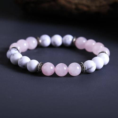 Rose Quartz Bracelet with Howlite handmade elastic & folk style & Unisex Length Approx 6-8 Inch Sold By PC