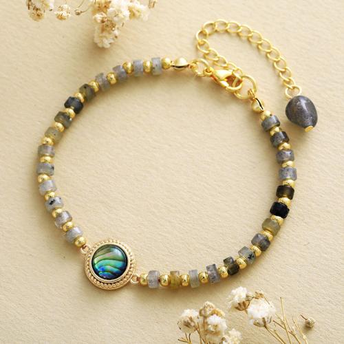 Labradarite Bracelet, le Shell & Prás, lámhdhéanta, jewelry faisin & unisex, Fad Thart 6-8 Inse, Díolta De réir PC