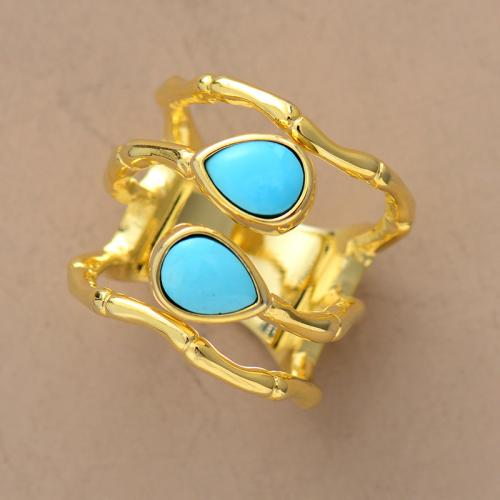 Messing Finger Ring, met turkoois, gold plated, mode sieraden & uniseks & hol, Maat:7, Verkocht door PC