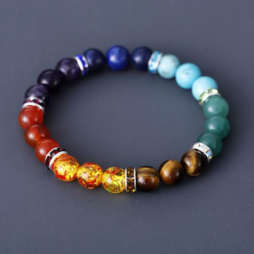 Gemstone Bracelet with Zinc Alloy handmade elastic & Unisex & with rhinestone Length Approx 6-8 Inch Sold By PC