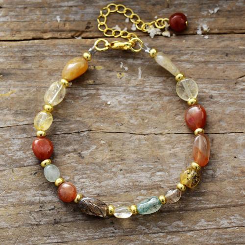 Quartz Bracelet with Brass Nuggets handmade Bohemian style & Unisex Length Approx 6-8 Inch Sold By PC