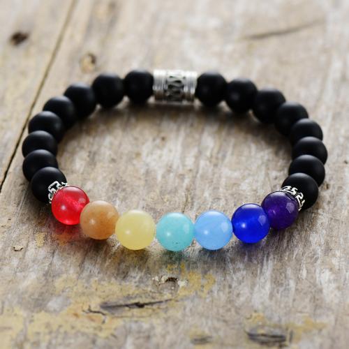 Gemstone Bracelet, le Sinc Alloy, Babhta, lámhdhéanta, leaisteacha & unisex, Fad Thart 6-8 Inse, Díolta De réir PC