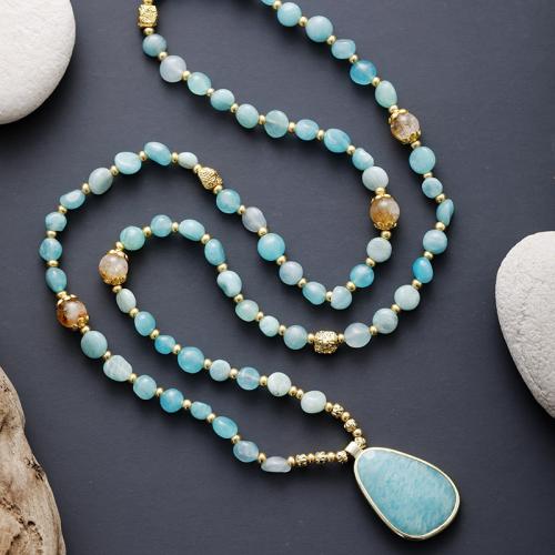 Amazonite collier, avec alliage de zinc, Style bohème & unisexe, Longueur Environ 31.5 pouce, Vendu par PC