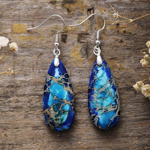 Įspūdis Jasper Drop Auskarai, su Žalvarinis, Ašara, paplatinuota, liaudies stiliumi & moters, daugiau spalvų pasirinkimas, earring length 50-70mm, Pardavė Pora