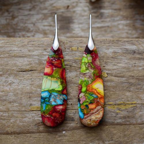 Indruk Jasper Drop Earring, met Messing, Traan, plated, Bohemien stijl & voor vrouw, meer kleuren voor de keuze, 8x65mm, Verkocht door pair