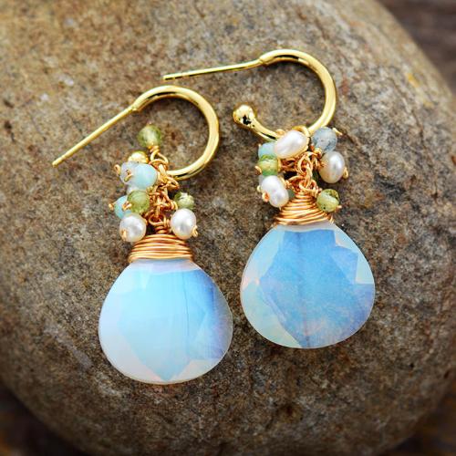 Edelsteen Drop Earring, met Plastic Pearl & Messing, Traan, gold plated, verschillende materialen voor de keuze & voor vrouw, 12x28mm, Verkocht door pair