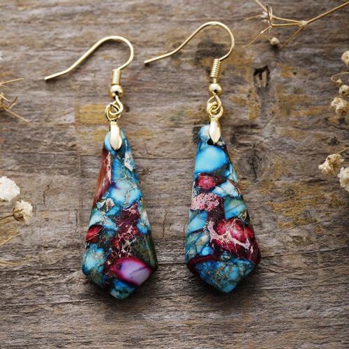 Įspūdis Jasper Drop Auskarai, su Žalvarinis, Geometrinis raštas, padengtą, liaudies stiliumi & moters, daugiau spalvų pasirinkimas, earring length 60-70mm, Pardavė Pora