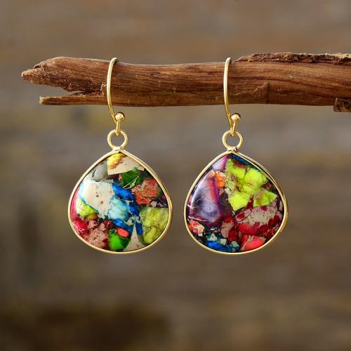 Indruk Jasper Drop Earring, met Messing, Traan, gold plated, Bohemien stijl & voor vrouw, meer kleuren voor de keuze, 20x45mm, Verkocht door pair