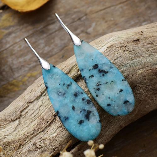 Jade Drop Earring with Brass Teardrop plated Bohemian style & for woman Sold By Pair