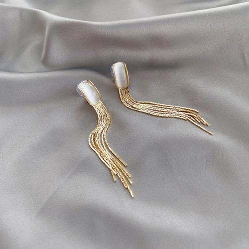 Fashion Fringe Oorbellen, Zinc Alloy, met Cats Eye, mode sieraden & voor vrouw, meer kleuren voor de keuze, 75x8mm, Verkocht door pair