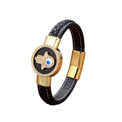 PU Leather Cord Bracelets with Natural Stone & 304 Stainless Steel gold color plated fashion jewelry & Unisex & micro pave cubic zirconia & enamel Length Approx 21 cm Sold By PC