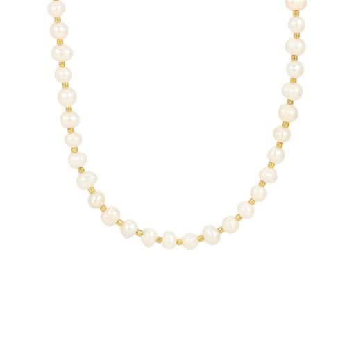 Natural Freshwater Pearl Necklace with Seedbead with 5cm extender chain gold color plated fashion jewelry & for woman white Length Approx 40 cm Sold By PC