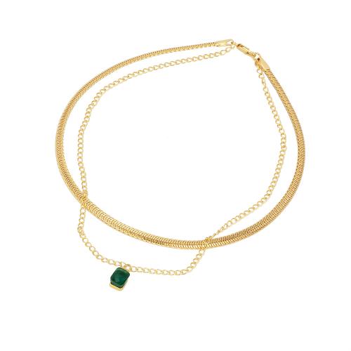 Collier en laiton, avec cristal, Placage de couleur d'or, Double couche & bijoux de mode & pour femme, plus de couleurs à choisir, protéger l'environnement, sans nickel, plomb et cadmium, Longueur Environ 40 cm, Vendu par PC