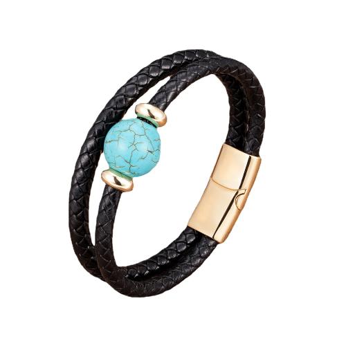 PU cavo bracciali, with Pietra naturale & 304 acciaio inox, gioielli di moda & unisex, nessuno, Lunghezza Appross. 21 cm, Venduto da PC