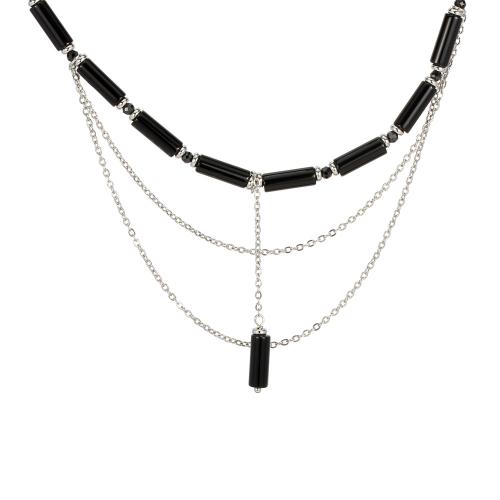 Collar de piedras preciosas joyas, con metal, con 5cm extender cadena, chapado en color de plata, Joyería & para mujer, Negro, longitud aproximado 40 cm, Vendido por UD