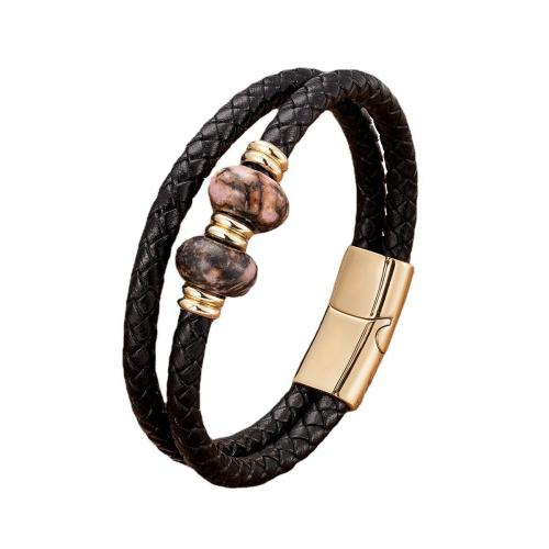 PU Leather Cord Bracelets with Natural Stone & 304 Stainless Steel Vacuum Ion Plating fashion jewelry & Unisex Length Approx 21 cm Sold By PC