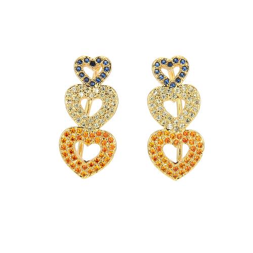 Cubic Zirconia Micro Pave Brass Earring gold color plated & fashion jewelry & micro pave cubic zirconia & for woman nickel lead & cadmium free Sold By Pair