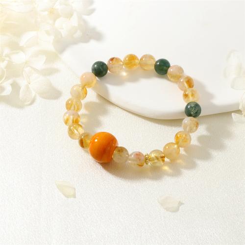 Quartz Bracelets Rutilated Quartz with Lampwork & Brass gold color plated fashion jewelry & for woman mixed colors Length Approx 16-17 cm Sold By PC