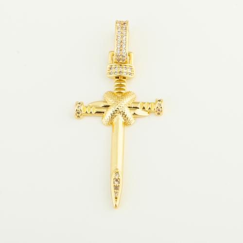 Cubic Zirconia Micro Pave Brass Pendant Cross gold color plated DIY & micro pave cubic zirconia nickel lead & cadmium free Sold By Bag