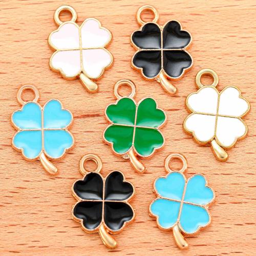 Cink Alloy cakline Privjesci, Četiri Leaf Clover, zlatna boja pozlaćen, možete DIY & emajl, više boja za izbor, 17x12mm, 100računala/Torba, Prodano By Torba