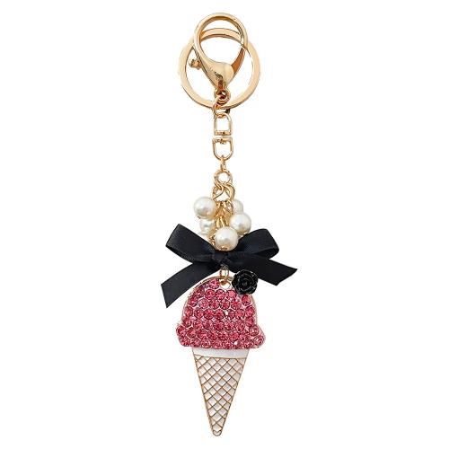 Zinklegering sleutelhanger haak, Zinc Alloy, met Plastic Pearl, Ice Cream, plated, mode sieraden & met strass, meer kleuren voor de keuze, nikkel, lood en cadmium vrij, 34x157mm, Verkocht door PC