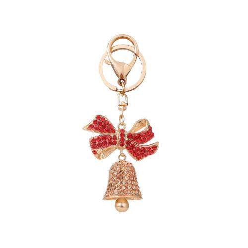 Zinklegering sleutelhanger haak, Zinc Alloy, Christmas Bell, gold plated, mode sieraden & met strass, rood, nikkel, lood en cadmium vrij, 51x122mm, Verkocht door PC