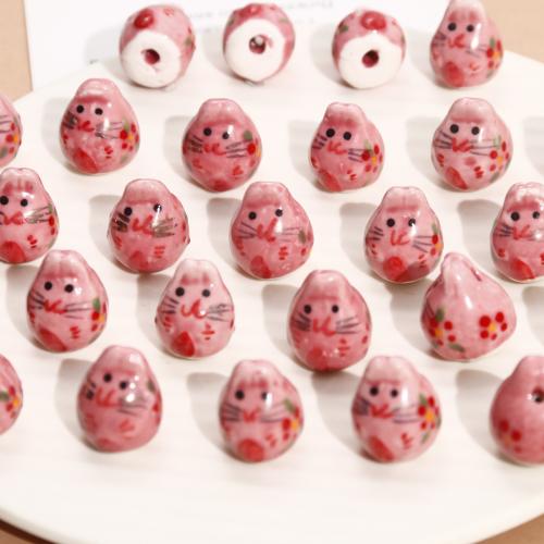 Porcelain Jewelry Beads Rabbit DIY pink Sold By Bag