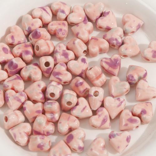 Perles bijoux en porcelaine, coeur, DIY, rose, 13x13mm, 100PC/sac, Vendu par sac