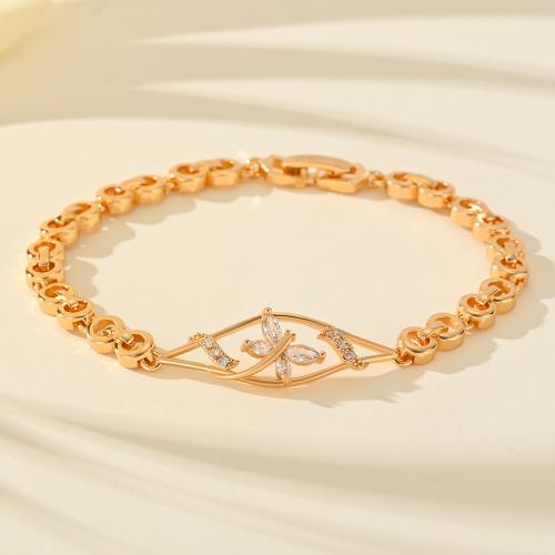 Cubic Zirconia Micro Pave Latão Pulseira, cobre, banhado, micro pavimento em zircônia cúbica & para mulher, dourado, vendido por PC