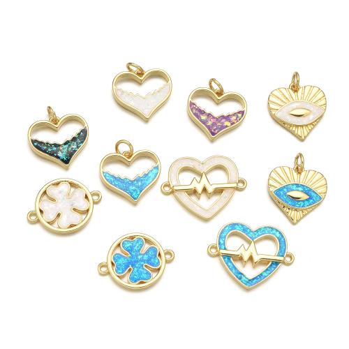 Brass Heart Pendants with Opal plated DIY Sold By PC