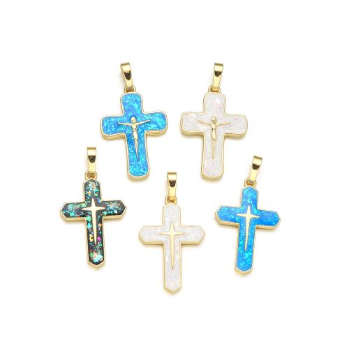 Mässing Cross hängen, med Opal, plated, DIY & olika stilar för val, fler färger för val, Säljs av PC