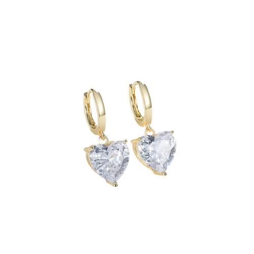 Cubic Zirconia Micro Pave Brass Earring Heart plated micro pave cubic zirconia & for woman Sold By Pair