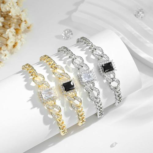 Messing armband met micro-paved kubieke zirconia's, plated, micro pave zirconia & voor vrouw, meer kleuren voor de keuze, Verkocht door PC