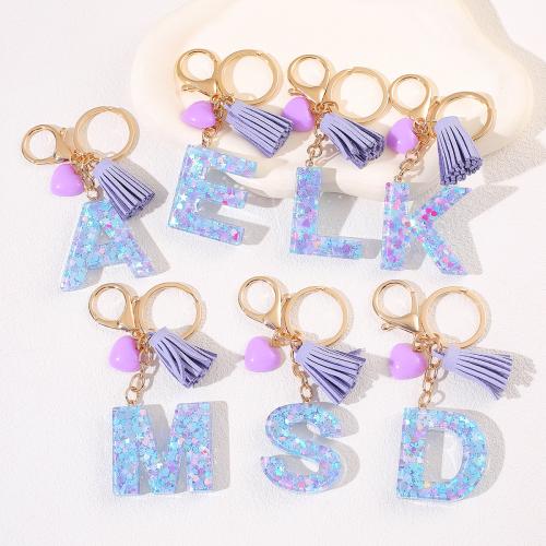 Zinc Alloy Key Clasp with Resin epoxy gel letters are from A to Z & multifunctional golden Product package size Sold By PC