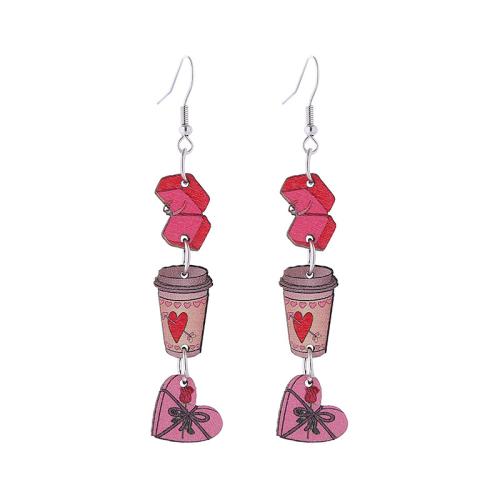 Zinc Alloy Drop Earrings with Wood printing for woman mixed colors Sold By Pair